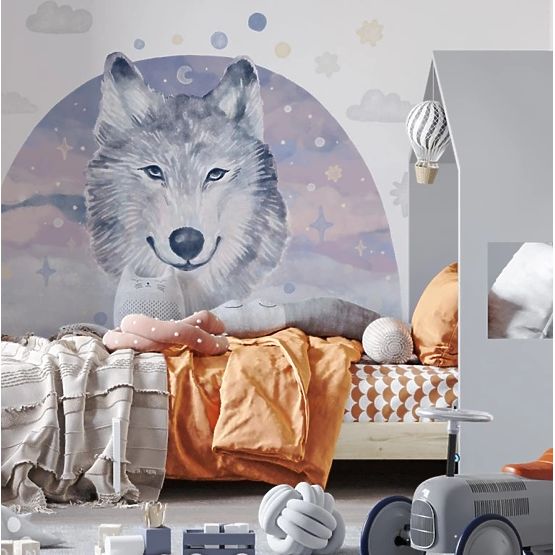 Samolepky na zeď - vlk na duhovém pozadí