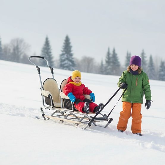 Sáňky pro dvojčata Duo Sport - černá barva sedátka 
