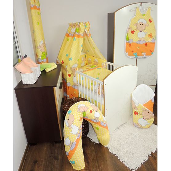 Set - bavlněný baldachýn s mašlí + spací pytel vel. M - Žlutá ovečka