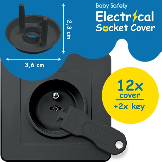 SIPO Ochranné kryty pro elektrické zásuvky, černé - 12ks