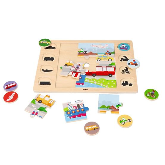 Skládačka 2v1 Vozidla - puzzle a hra najdi stín