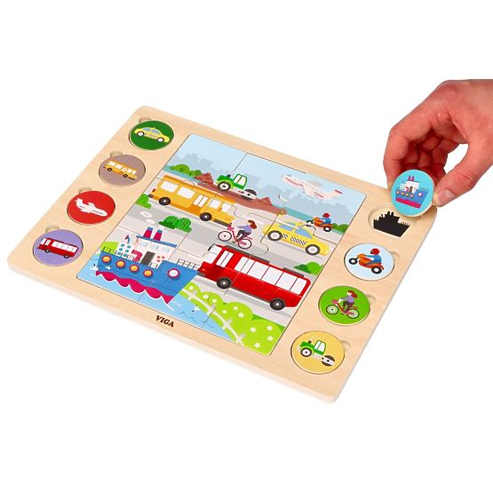 Skládačka 2v1 Vozidla - puzzle a hra najdi stín