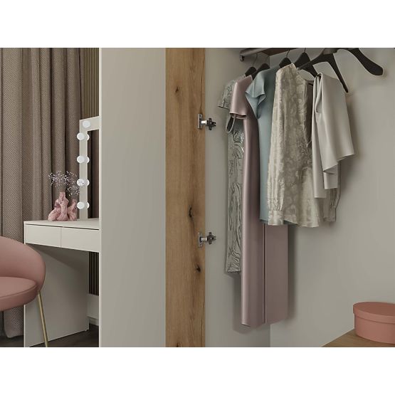 SKŘÍŇ AVA 150 CM ZRCADLO 2 ZÁSUVKY DRÁŽKOVANÝ PŘEDNÍ DUB EVOKE KAŠMÍR BÉŽOVÁ