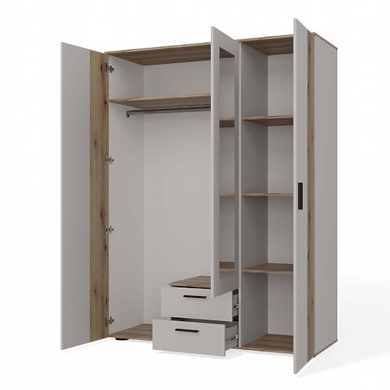 SKŘÍŇ AVA 150 CM ZRCADLO 2 ZÁSUVKY DRÁŽKOVANÝ PŘEDNÍ DUB EVOKE KAŠMÍR BÉŽOVÁ