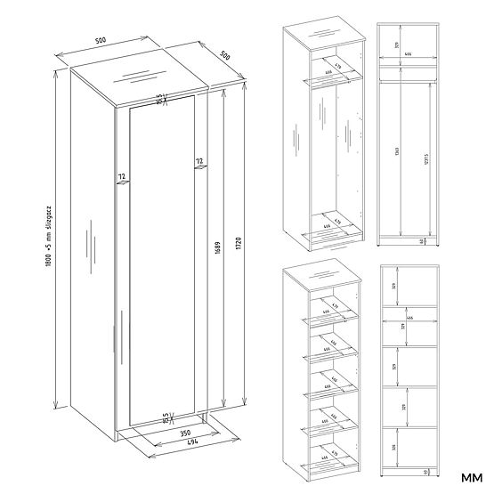 Skříň Malwa SD-50 se Zrcadlem BÍLÁ