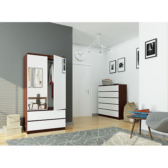 SKŘÍŇ S 90 cm 2 DVEŘE 2 ZÁSUVKY 2 ZRCADLA PK WENGE / BÍLÁ