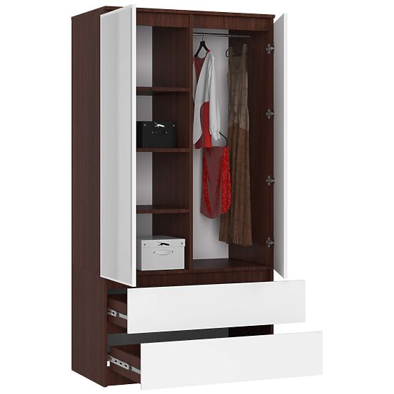 SKŘÍŇ S 90 cm 2 DVEŘE 2 ZÁSUVKY 2 ZRCADLA PK WENGE / BÍLÁ