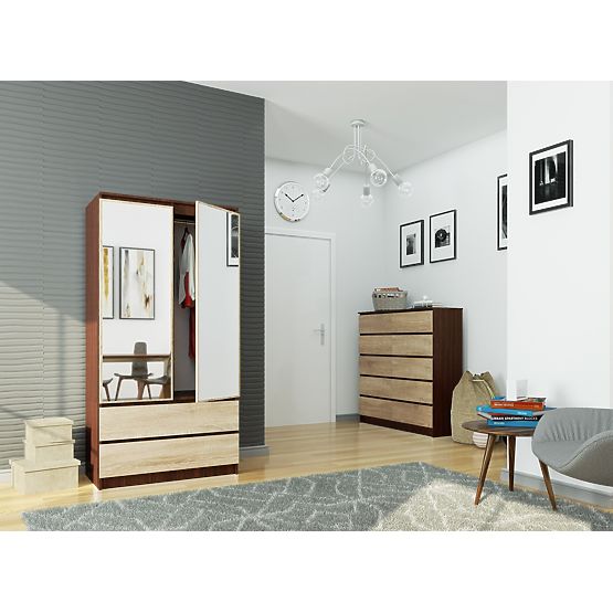 SKŘÍŇ S 90 cm 2 DVEŘE 2 ZÁSUVKY 2 ZRCADLA PK WENGE / SONOMA