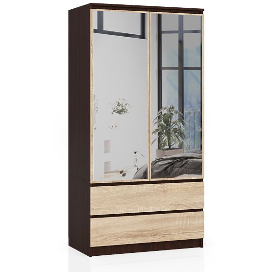 SKŘÍŇ S 90 cm 2 DVEŘE 2 ZÁSUVKY 2 ZRCADLA PK WENGE / SONOMA