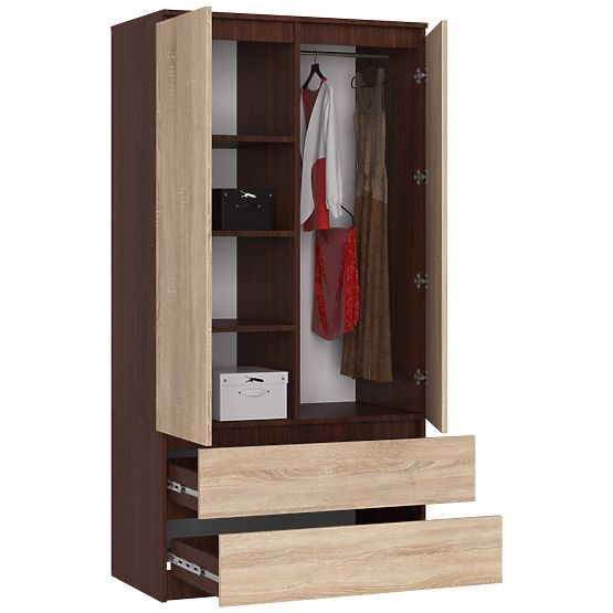 SKŘÍŇ S 90 cm 2 DVEŘE 2 ZÁSUVKY PK WENGE / SONOMA