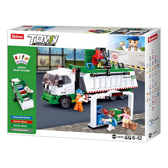 Stavebnice Sluban Town M38-B0780 - Popelářský recyklační vůz + hra s kartami
