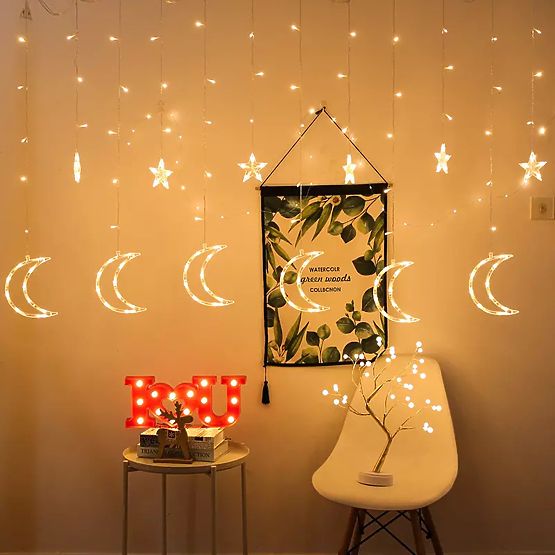 Světelné řetězy měsíce a hvězdy vánoční osvětlení 96LED