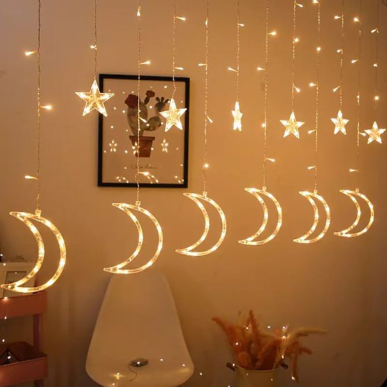 Světelné řetězy měsíce a hvězdy vánoční osvětlení 96LED
