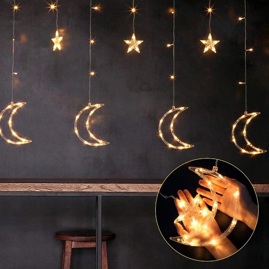 Světelné řetězy měsíce a hvězdy vánoční osvětlení 96LED