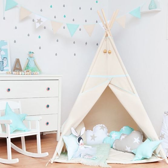Teepee Béžové s mátovým detailem