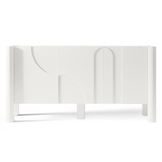 Třídveřová komoda Lunaria s frézovaným čelem, bílá