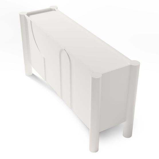 Třídveřová komoda Lunaria s frézovaným čelem, bílá