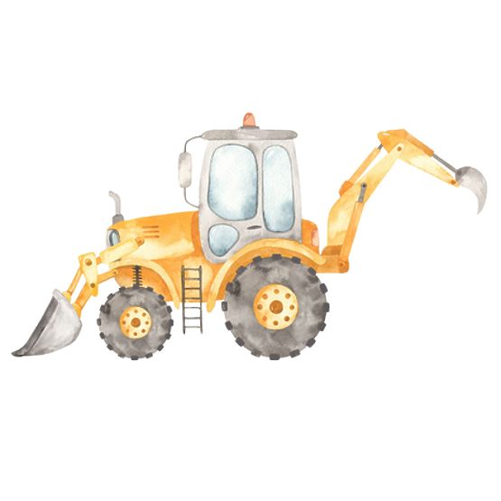 Truhla na hračky Daria bílá s potiskem Žlutý bagr