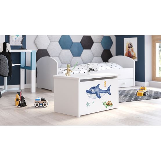 Truhla na hračky Daria bílá s potiskem Žralok