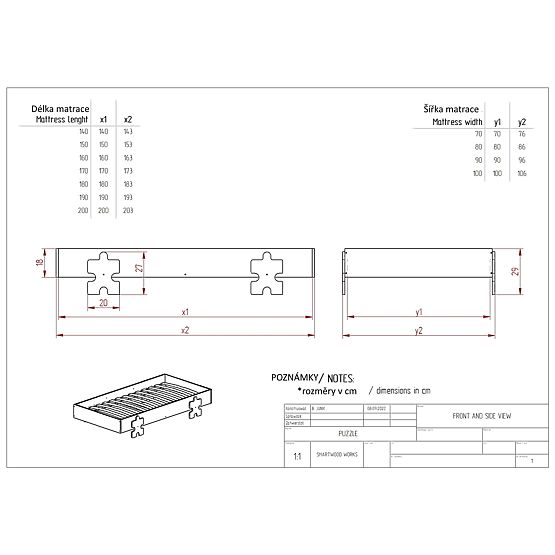 Univerzální postel Puzzle se zábranou - černá