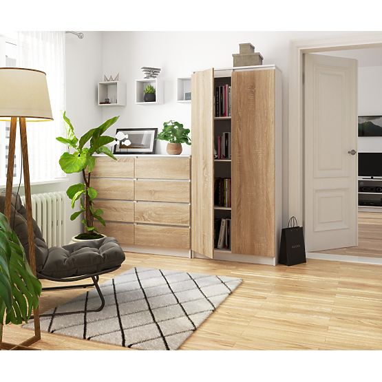 UZAVŘENÁ KNIHOVNA R80 2D 8P CLP BÍLÁ / SONOMA