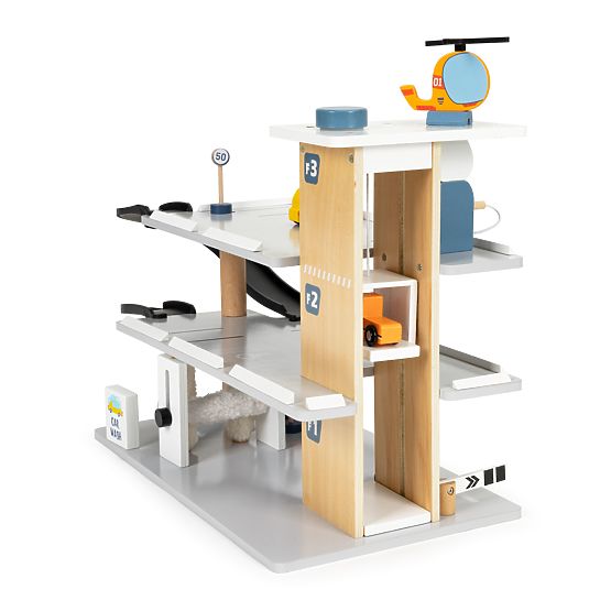 Velká dřevěná garáž s výtahem + autíčka, helikoptéra, myčka ECOTOYS