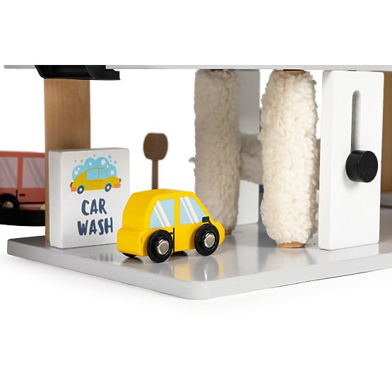 Velká dřevěná garáž s výtahem + autíčka, helikoptéra, myčka ECOTOYS