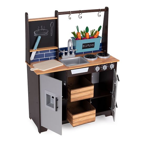 Velká dřevěná kuchyňka pro děti se zeleninovým stánkem a příslušenstvím ECOTOYS