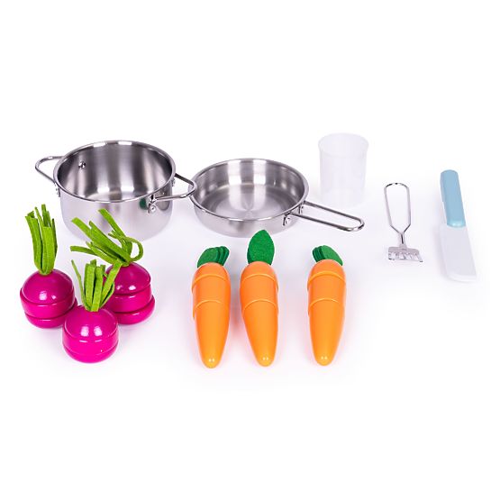 Velká dřevěná kuchyňka pro děti se zeleninovým stánkem a příslušenstvím ECOTOYS