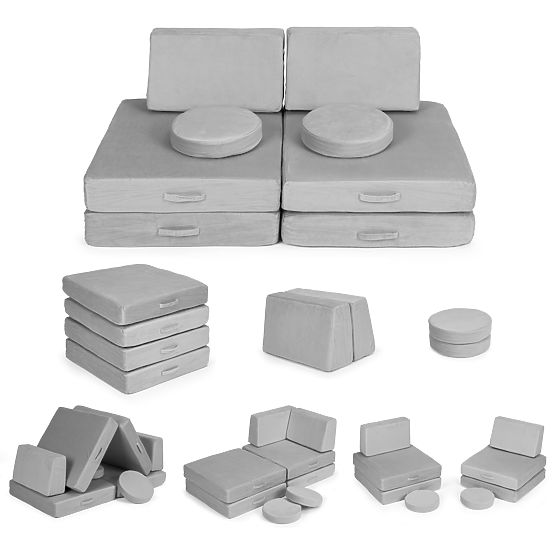Velká modulární skládací pohovka pro děti DIY 8 měkkých polštářů - šedá ECOTOYS