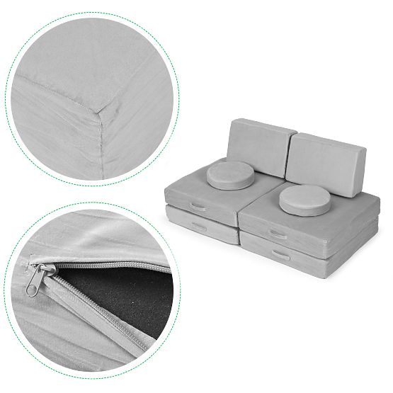 Velká modulární skládací pohovka pro děti DIY 8 měkkých polštářů - šedá ECOTOYS