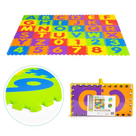 Velká pěnová podložka EVA pro děti písmena číslice 178x178 cm 36 kusů ECOTOYS