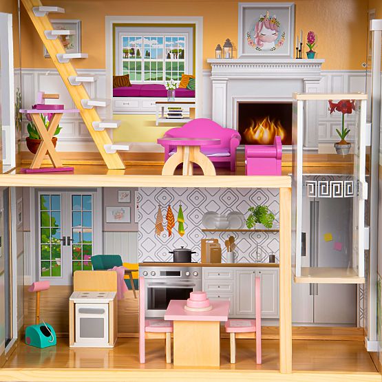 Velký dřevěný domeček pro panenky 138 cm Rezidence Maya 28 ks ECOTOYS