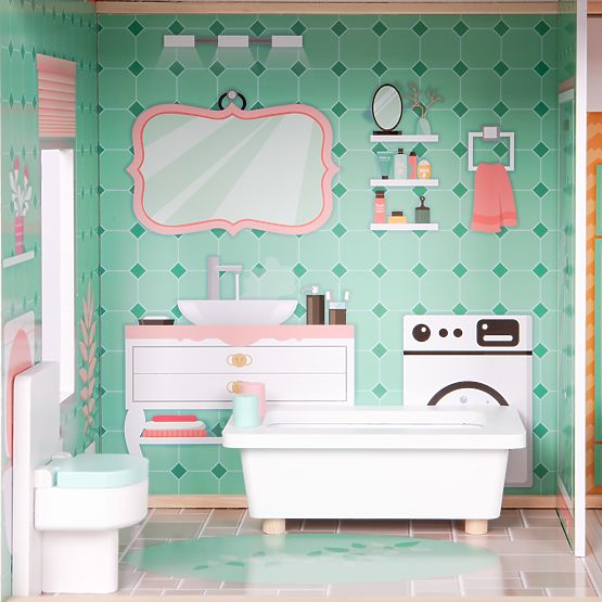 Velký dřevěný domeček pro panenky s pohyblivým výtahem a nábytkem ECOTOYS