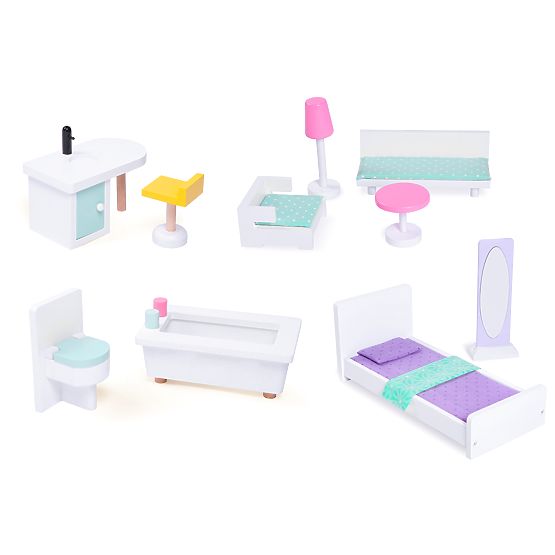 Velký dřevěný domeček pro panenky s pohyblivým výtahem a nábytkem ECOTOYS