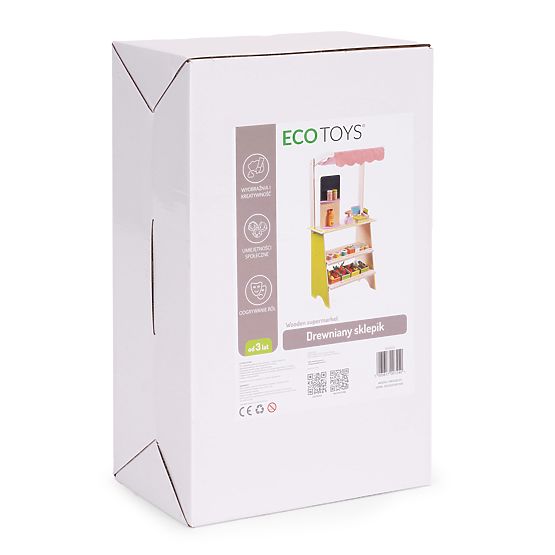 Velký dřevěný stánek pro děti obchod s terminálem a váhou ovoce zelenina 20 prvků ECOTOYS