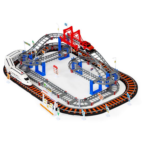 Vláček a auto na baterie dvě dráhy město 108 prvků