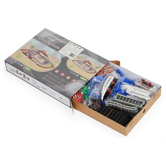 Vláček a auto na baterie dvě dráhy město 108 prvků