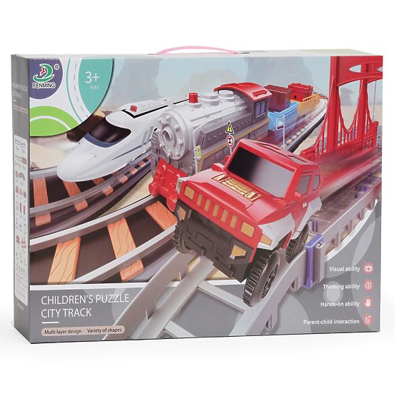 Vláček a auto na baterie dvě dráhy město 108 prvků