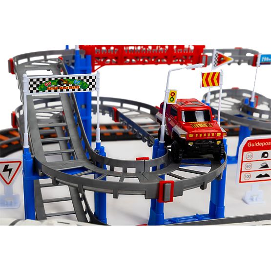 Vláček a auto na baterie dvě dráhy město 108 prvků