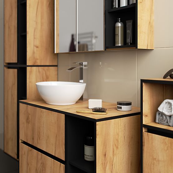 ZÁVĚSNÁ KOUPELNOVÁ SKŘÍŇKA VAMI W35 1D 1W DUB CRAFT / ČERNÁ