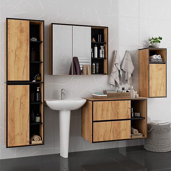 ZÁVĚSNÁ KOUPELNOVÁ SKŘÍŇKA VAMI W35 1D 1W DUB CRAFT / ČERNÁ