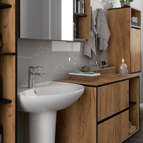 ZÁVĚSNÁ KOUPELNOVÁ SKŘÍŇKA VAMI W35 1D 1W DUB CRAFT / ČERNÁ