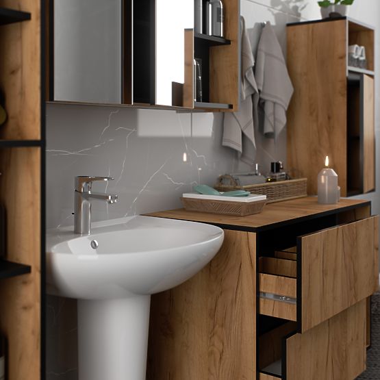 ZÁVĚSNÁ KOUPELNOVÁ SKŘÍŇKA VAMI W35 1D 1W DUB CRAFT / ČERNÁ
