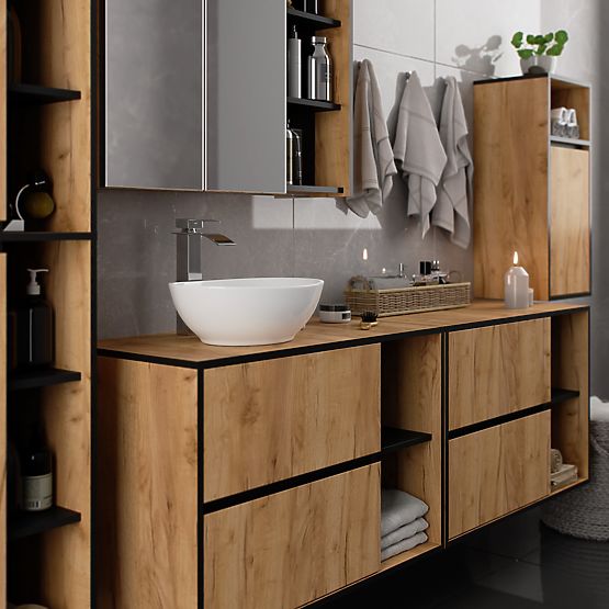 ZÁVĚSNÁ KOUPELNOVÁ SKŘÍŇKA VAMI W35 1D 1W DUB CRAFT / ČERNÁ