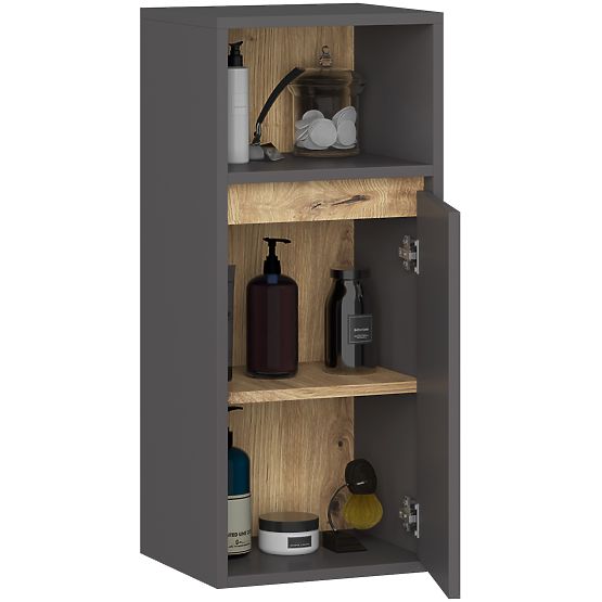 ZÁVĚSNÁ KOUPELNOVÁ SKŘÍŇKA VAMI W35 1D 1W GRAFIT ŠEDÁ / DUB ARTISAN