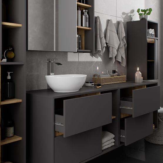 ZÁVĚSNÁ KOUPELNOVÁ SKŘÍŇKA VAMI W35 1D 1W GRAFIT ŠEDÁ / DUB ARTISAN
