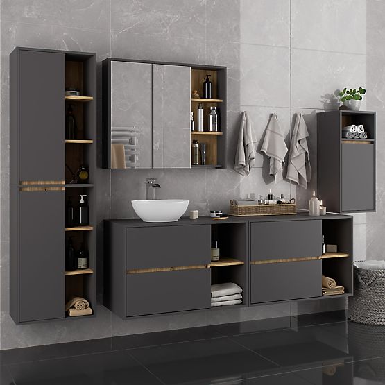 ZÁVĚSNÁ KOUPELNOVÁ SKŘÍŇKA VAMI W35 1D 1W GRAFIT ŠEDÁ / DUB ARTISAN