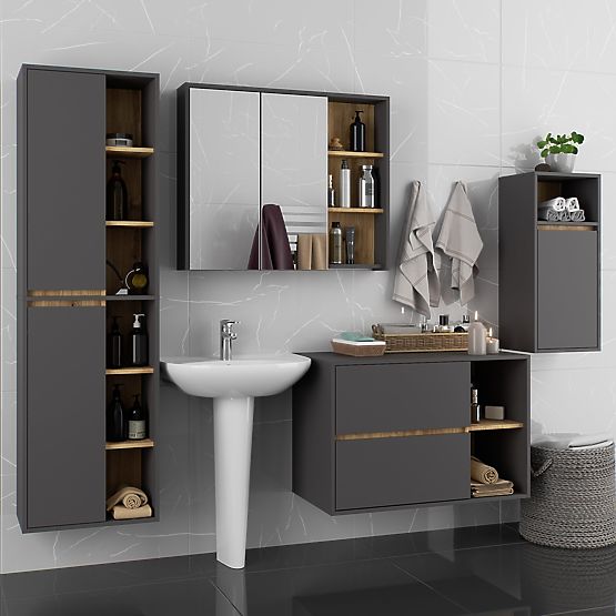 ZÁVĚSNÁ KOUPELNOVÁ SKŘÍŇKA VAMI W35 1D 1W GRAFIT ŠEDÁ / DUB ARTISAN