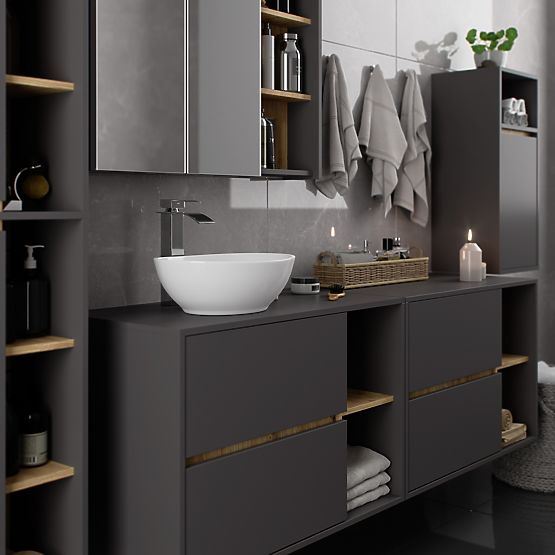 ZÁVĚSNÁ KOUPELNOVÁ SKŘÍŇKA VAMI W35 1D 1W GRAFIT ŠEDÁ / DUB ARTISAN